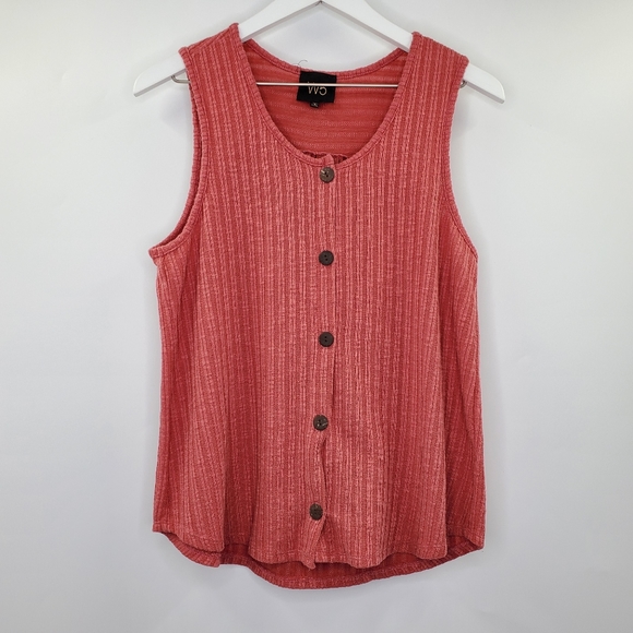W5 Button Front Ribbed Knit Tank Rose Pink Boho - Picture 1 of 5